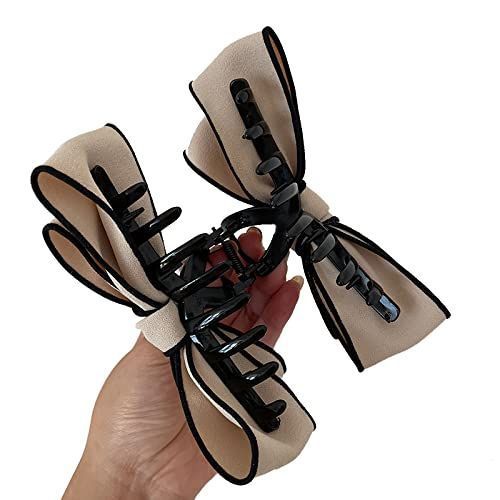 シンプルヘアクリップリボン大大きめバンスクリップ黒シンプルヘア