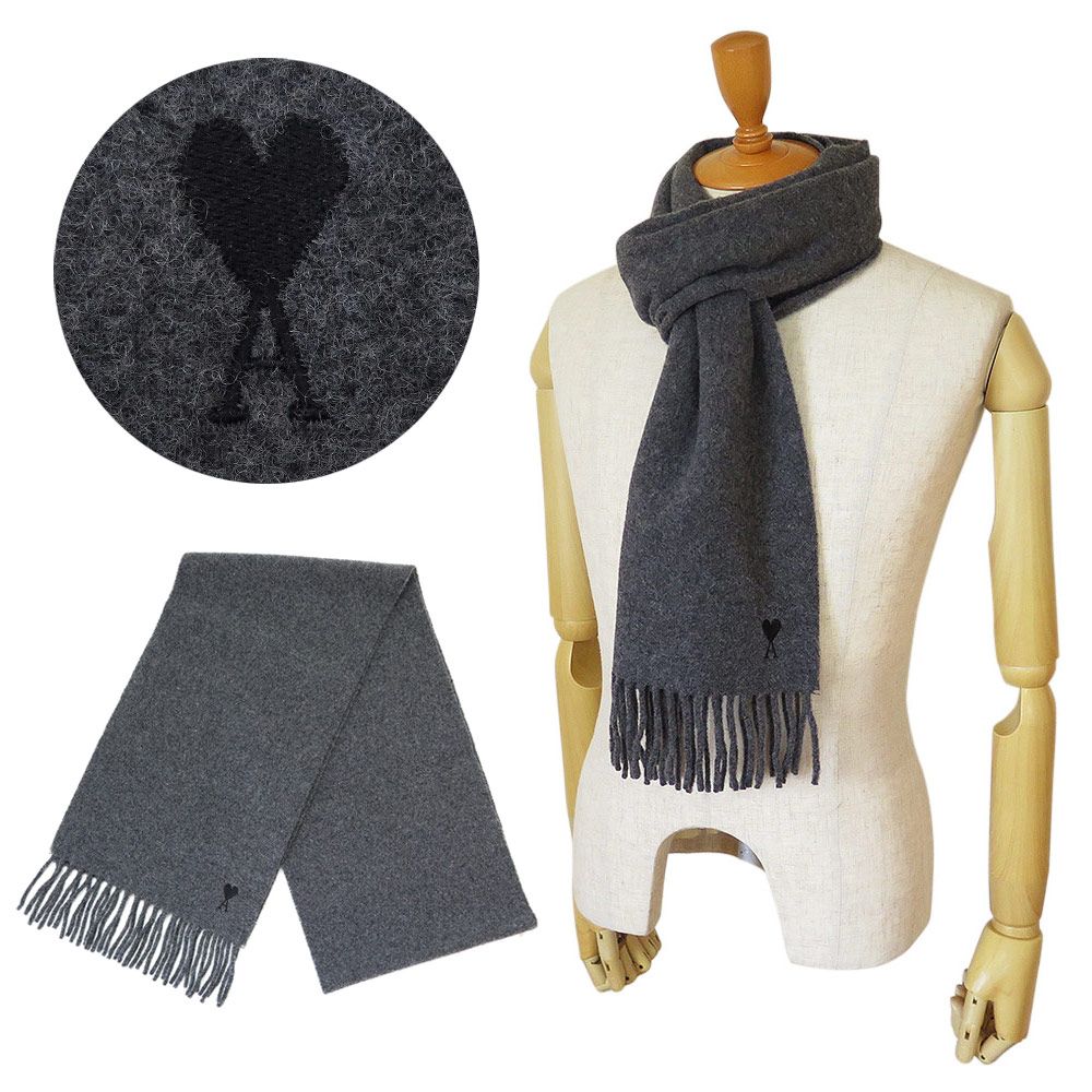 ami paris マフラー 黒 ビッグサイズ AMI PARIS アミ パリス