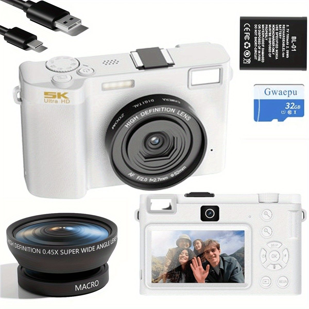 デジタルカメラ 本体 5K 7500万画素 180度回転 3.0インチ Vlog