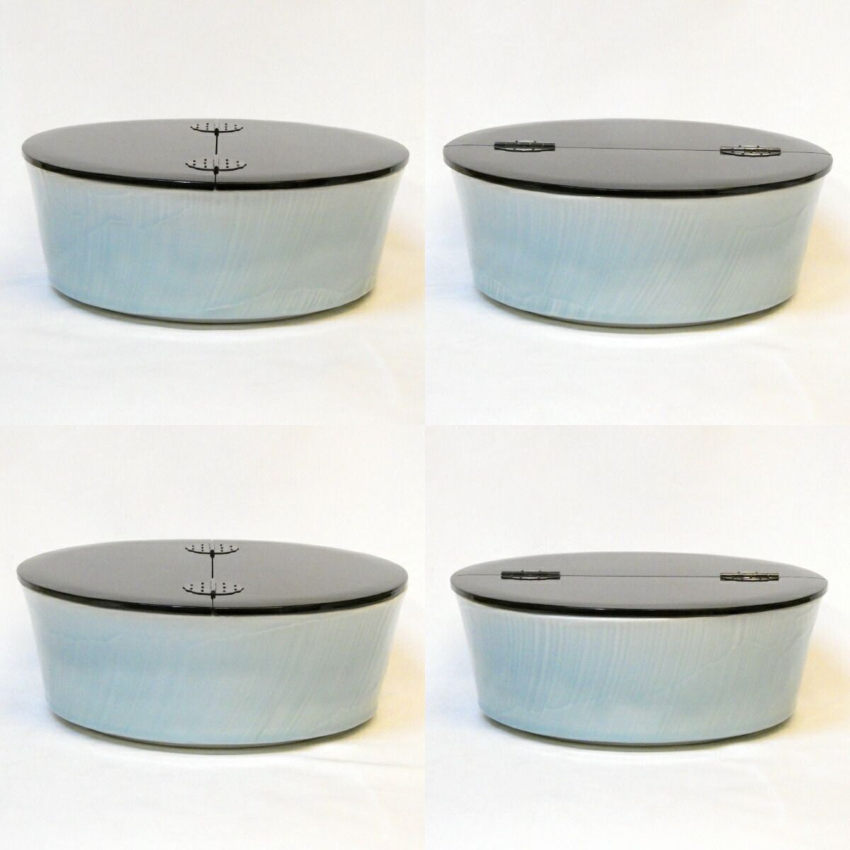 九月の特売品 市川廣三作 天藍磁 平水指 真塗割蓋 青磁 茶道具