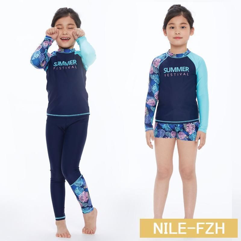 女の子キッズ 水着 セパレート 3点セット トップス 短パン ロングパンツ 子供 ジュニア 長袖 ラッシュガード 子供用 小学生 水遊び kongban 68