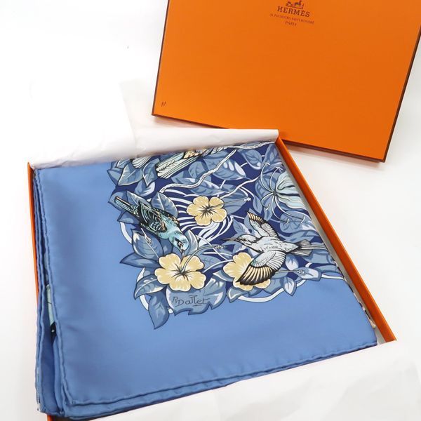 2本　エルメス　ジャングルラブ　水色　ブルー エルメス スカーフ シルク ブルー カレ45 JUNGLE LOVE