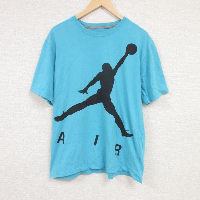 XL/古着 半袖 Tシャツ メンズ マイケルジョーダン エアジョーダン コットン クルーネック 水色 24jul04 中古