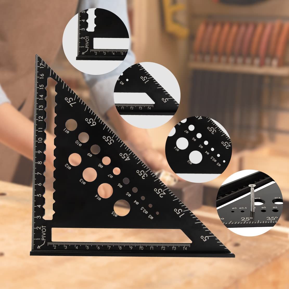 長持ち 数量 Beslands三角定規 木工用 18*18cm アルミ合金 丸鋸定規 大工道具 90度 45度 ケガキ工具 木材カット 穴あけ ドリルガイド DIY作業に適用 引き立つ