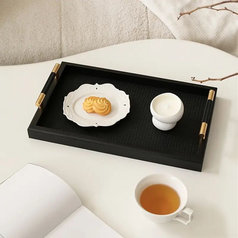 小物置き インテリアトレイ 配膳トレー トレイ トレー アクセサリー 鍵 ティーカップ置き おしゃれ シンプル モダン スタイリッシュ 木製 ブラック 黒