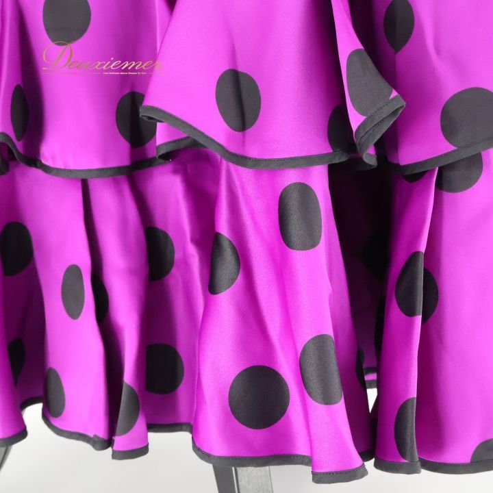 フラメンコ 衣装 ワンピース ドレス 紫 黒 ボランテ フリル ドット 水玉 ダンス Tierra ティアエラ パーティ 発表会 パープル系 ブラック系 フラメンコドレス おしゃれ ワンピースドレス ステージ衣装 カラフル ダンス衣装 フリルドレス