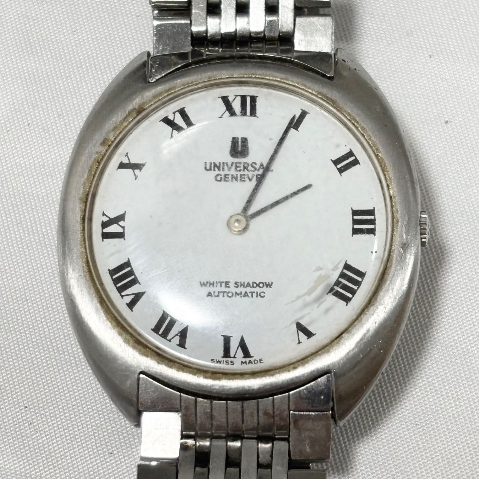 送料無料 UNIVERSAL GENEVE|ユニバーサルジュネーブ|ホワイトシャドウ|自動巻き腕時計|ホワイト×シルバー|動作品|稼働品| 品 NICORILABO_COM