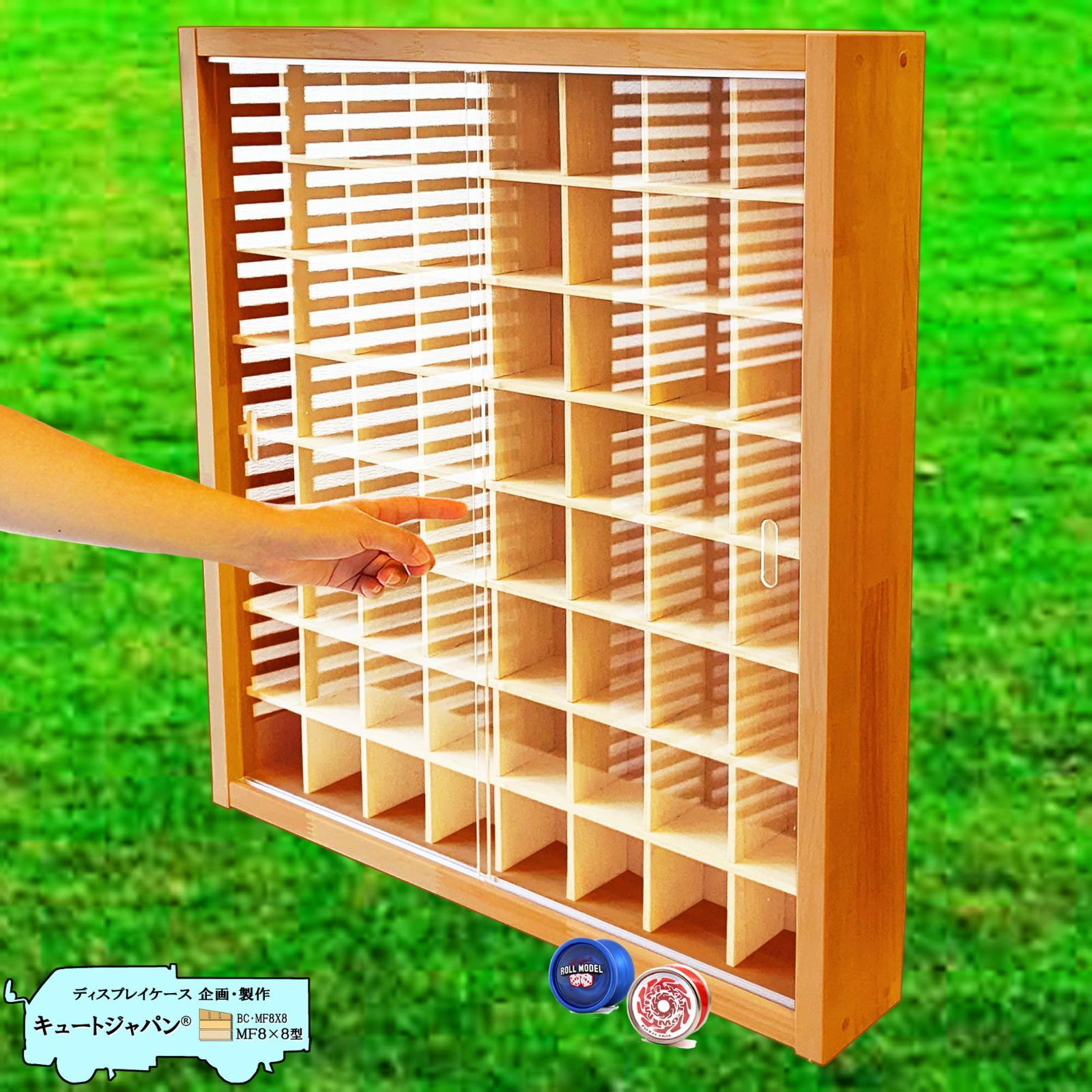 ヨーヨー 収納ケース ディスプレイ アクリル障子付 メープル色塗装 日本製 ヨーヨー 収納ケース ディスプレイ オファー コレクション 棚 アクリル