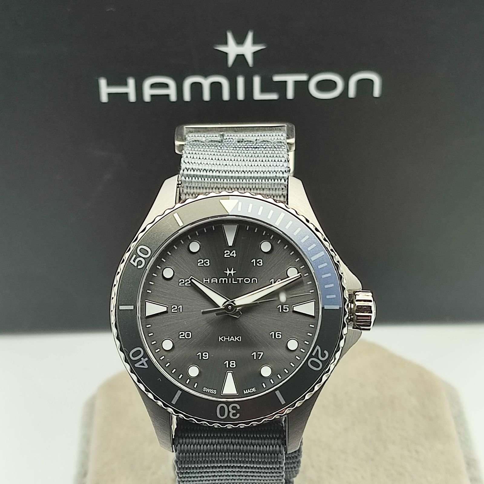 【美品】HAMILTONハミルトンH82211981カーキネイビスキューバグレークォ－ツ