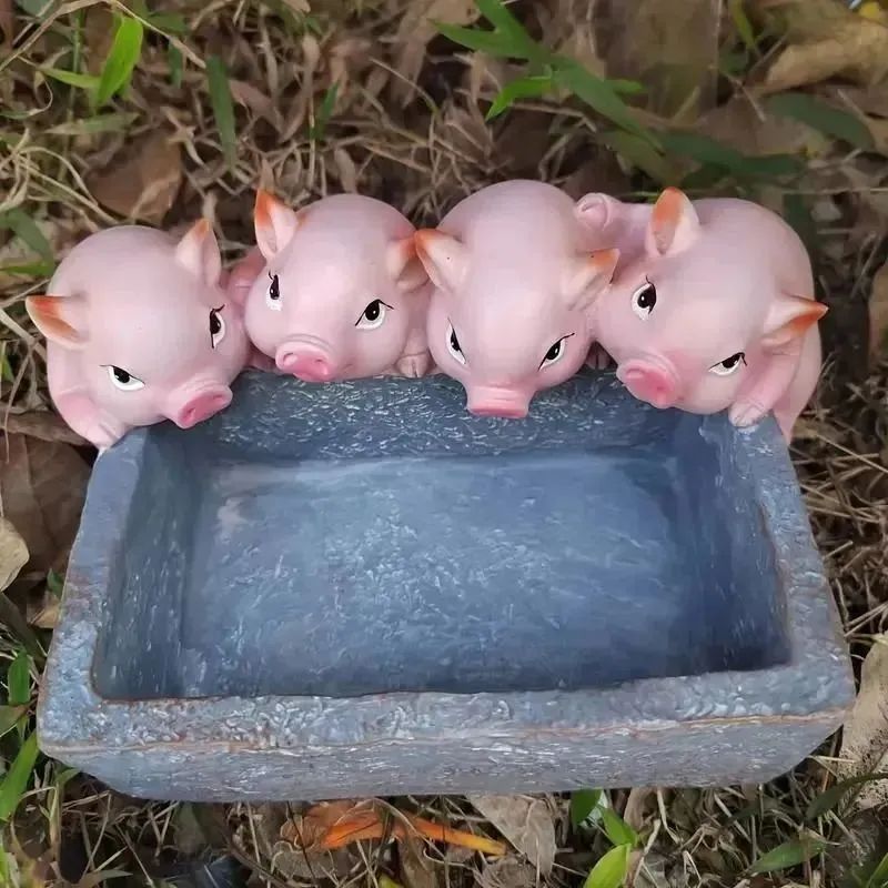 かわいい4匹の子豚の樹脂工芸品 リビングルーム 寝室の装飾 植木鉢 豚の形をした樹脂製の花ポット 庭の置物 屋外 庭 バルコニー クリエイティブな灰皿 インテリア雑貨 おしゃれ かわいい