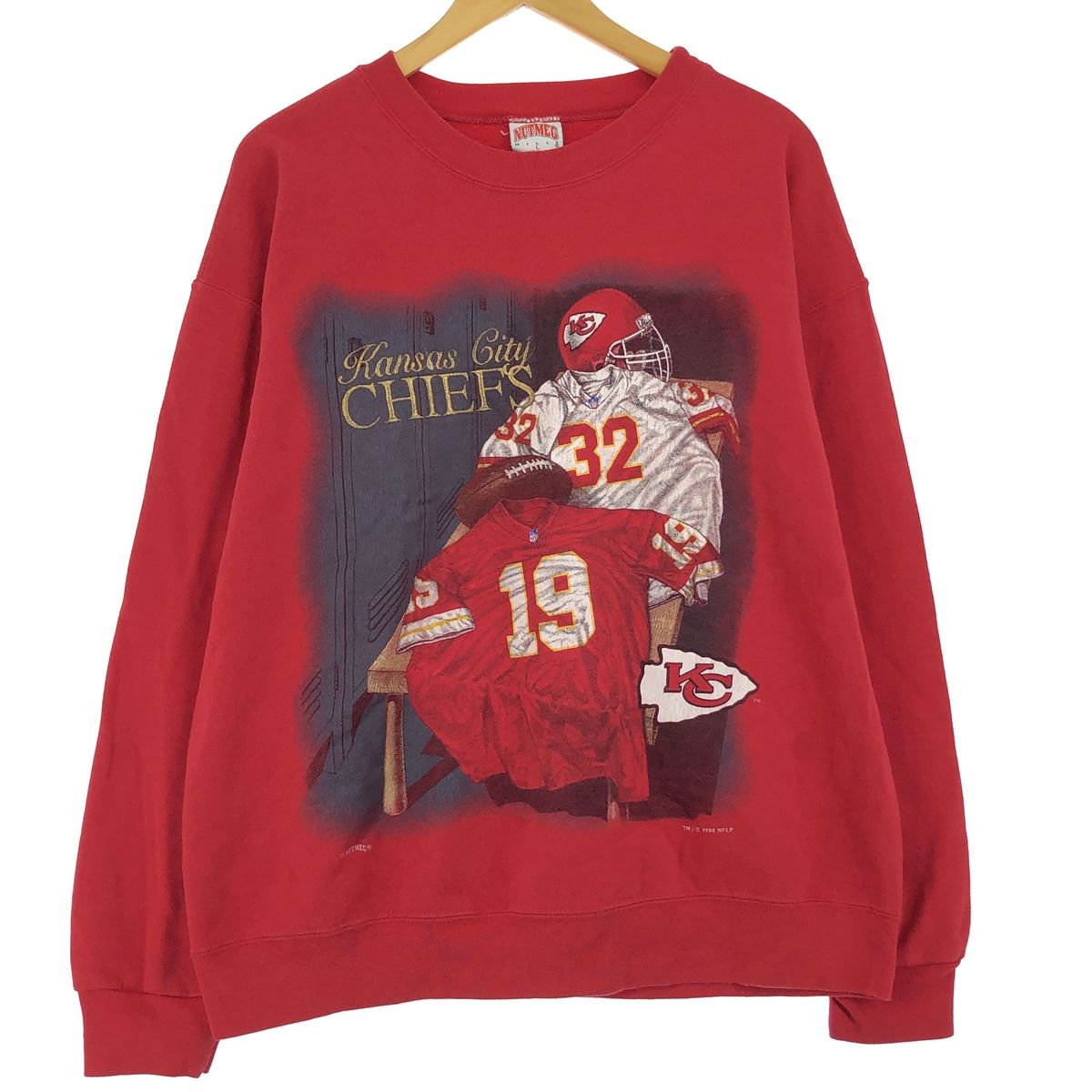 古着 90年代 NUTMEG NFL KANSAS CITY CHIEFS カンザスシティチーフス プリントスウェットシャツ トレーナー USA製 メンズL/eaa420488