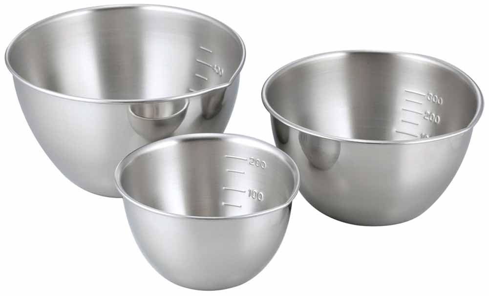 【人気商品】注ぎ口付き 目盛付き 【日本製】 食洗機対応 270ml/520ml/750ml 3点セット 下ごしらえに便利 小分け 13/11/9cm ボール 容器 ボウル ステンレス 29131 下村企販 燕三条