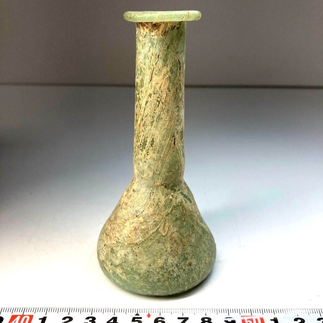 古代 ローマンガラス 銀化ガラス小壺 木 高12㎝ 東Y6-0315 トヒルト