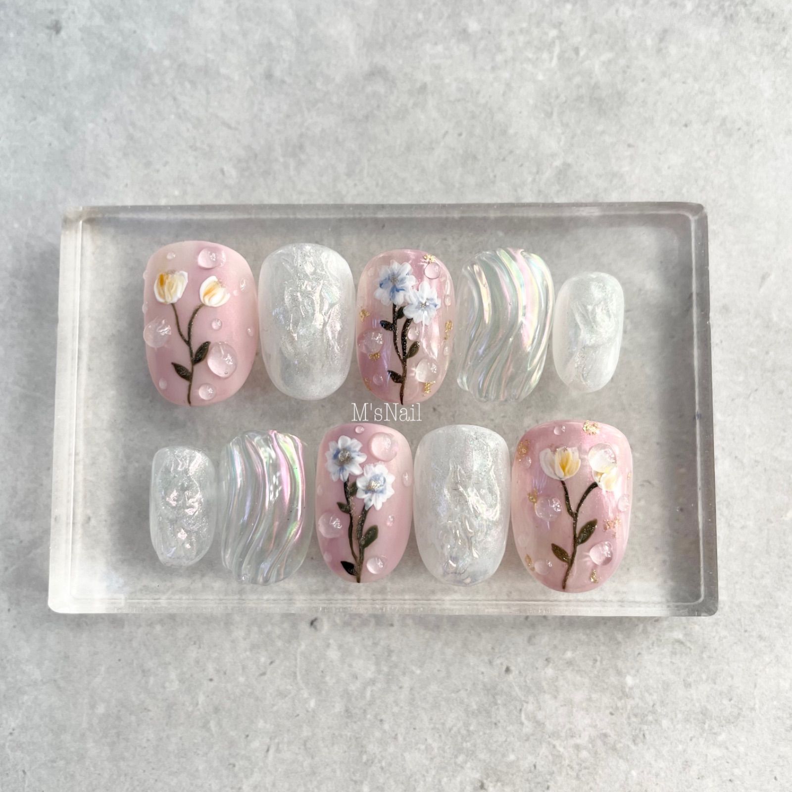 ネイルチップ チップ 花 フラワー ニュアンス キラキラ ちゅるん うるうる ネイルチップ チップ ピンク 花 フラワー ニュアンス ちゅるん