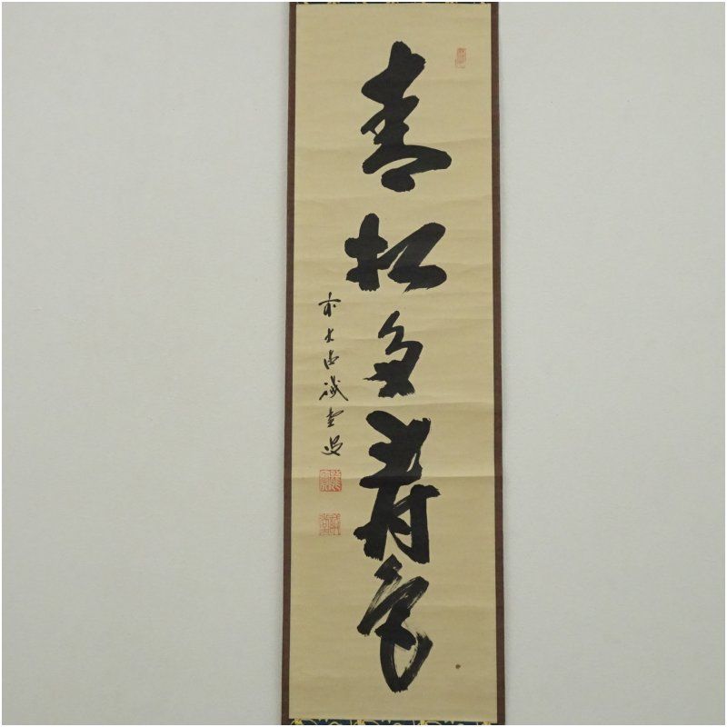 前大徳 藤井誡堂筆 「青松多寿色」一行書 肉筆紙本掛軸 掛け軸