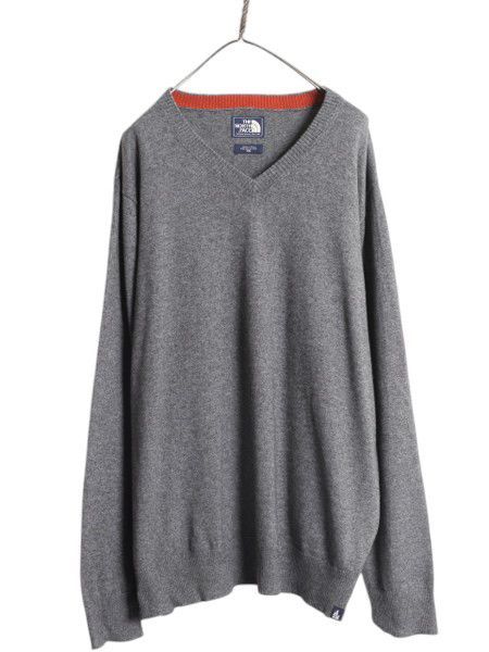 【お得なクーポン配布中!】 US企画 ノースフェイス ニット セーター メンズ XXL / 古着 The North Face アウトドア Vネック コットン ウール 無地 大きいサイズ グレー