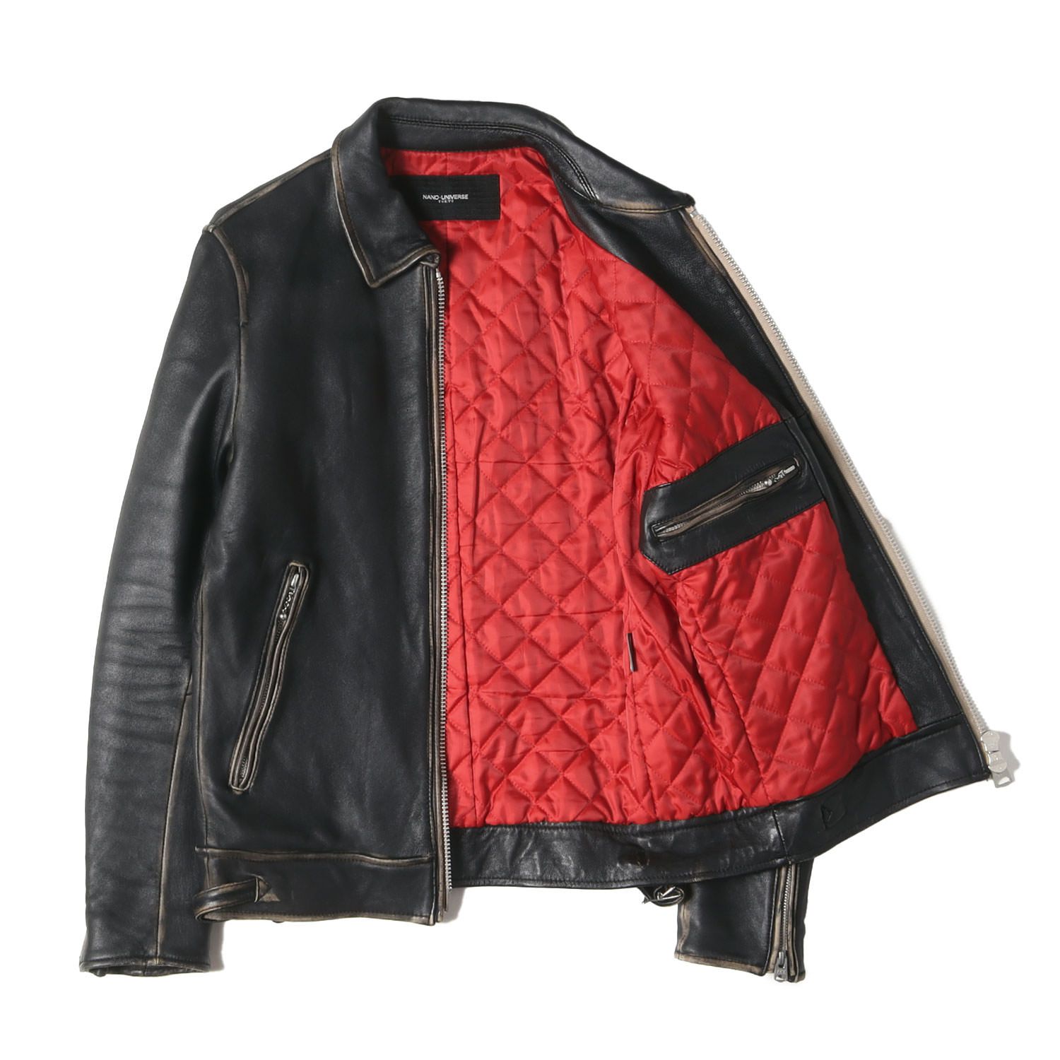 NANO UNIVERSE シングルライダースジャケット 黒赤 NANO UNIVERSE シングルライダースジャケット 黒赤 【公式通販】