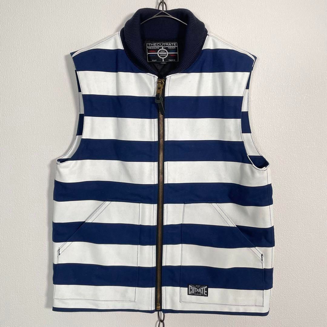 CUTAATE ダック生地 ワークベスト ボーダー 中綿 メンズL