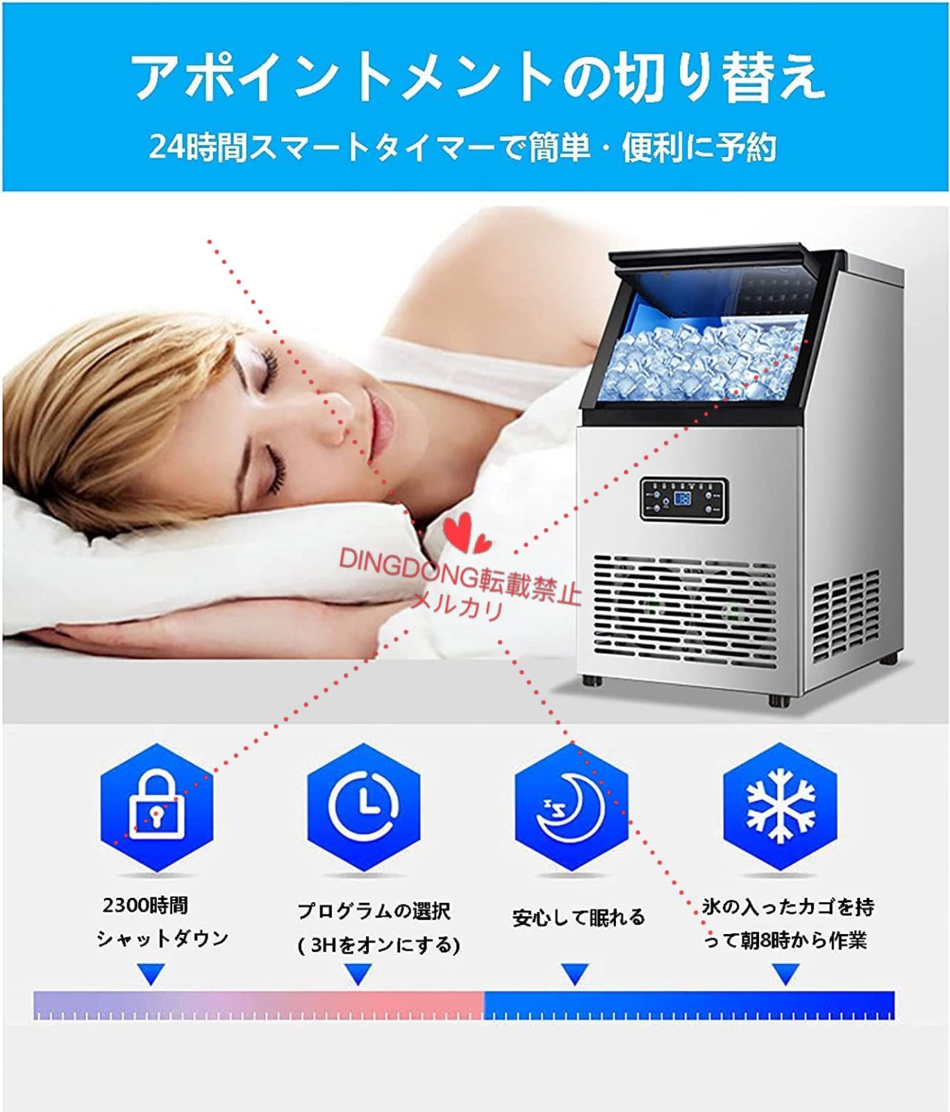 【送料無料】110V業務用自動製氷機 、ステンレス鋼自立型製氷機、家庭用商用新型静音デスクトップパイプラインなしの製氷機、パーティーギャザリング、レストラン、バー向けの(60kg / 24H、15kgの貯蔵容量、,60kg