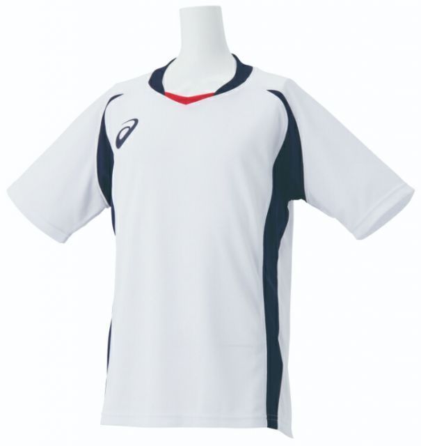 asics アシックス B KNT SS TOPS ホワイトxピーコート 130 2104A014 103 | スポーツ スポーツウェア サッカー フットサル ジュニアゲームシャツ Tシャツ 半袖 トップス サイバードライ 吸汗速乾 キッズ 