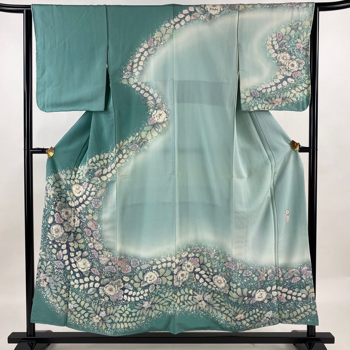 訪問着 身丈155cm 裄丈63.5cm S 袷 翠山工房 落款 辻が花 ぼかし 緑  