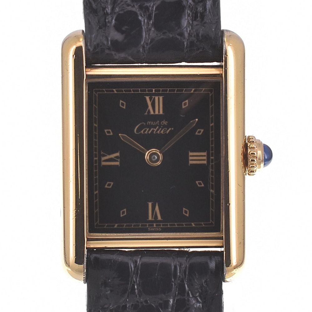 稼働✨Cartier カルティエ マストタンク SM SV925 カルティエ マストタンクSM 手巻き SV925 純正尾錠 マホガニー