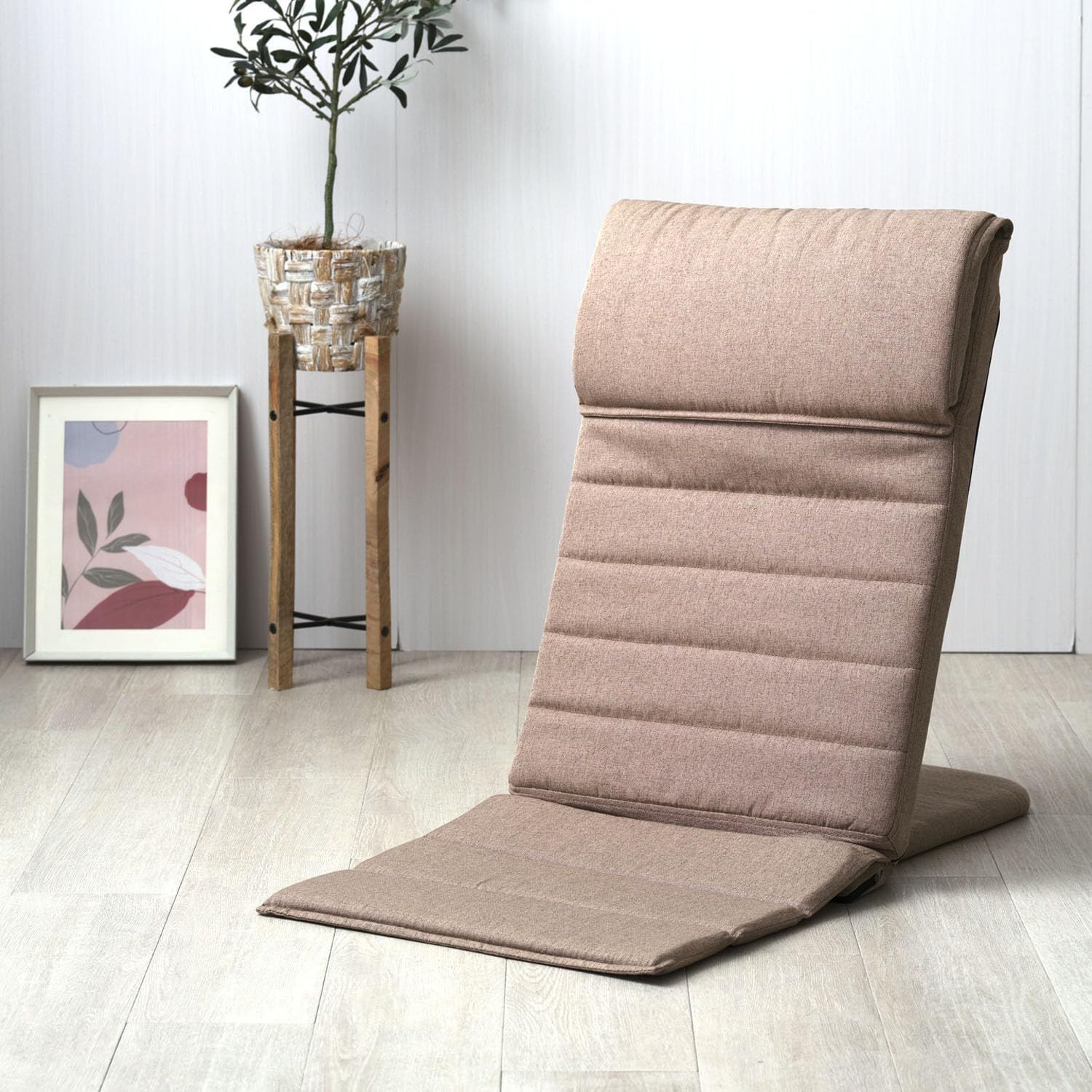 Color ベージュ_Style 背もたれリクライニング ドウシシャ いつでもどこでも背もたれ スリム 座椅子 薄型 コンパクト 背もたれ 14段階リクライニング 頭まで支えるハイバック 転倒防止ストッパー 折りたたみ収納可 軽量 ベッド上 読書 ゲーミング