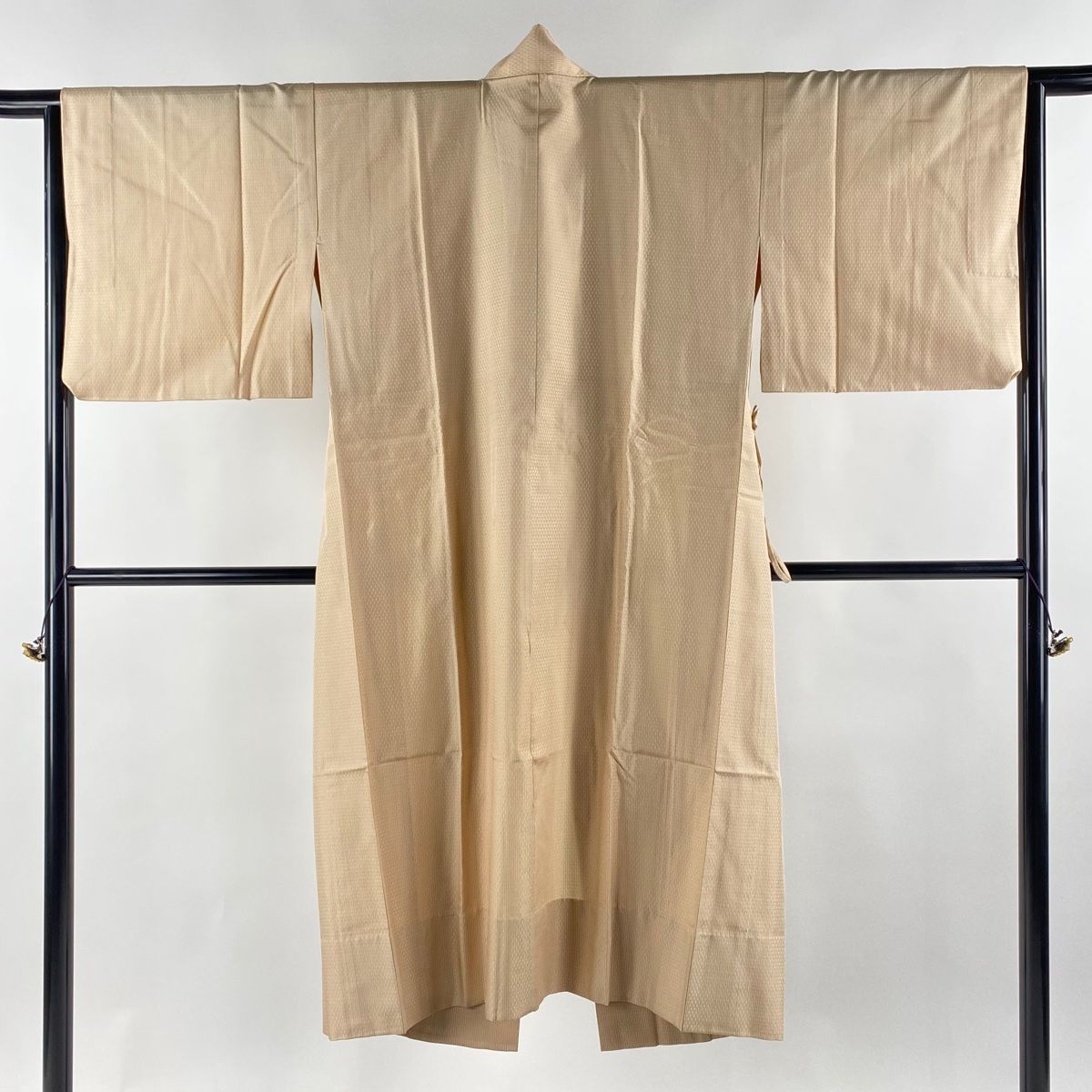 道中着 身丈124.5cm 裄丈65cm M 和装コート 格子 薄オレンジ 正絹