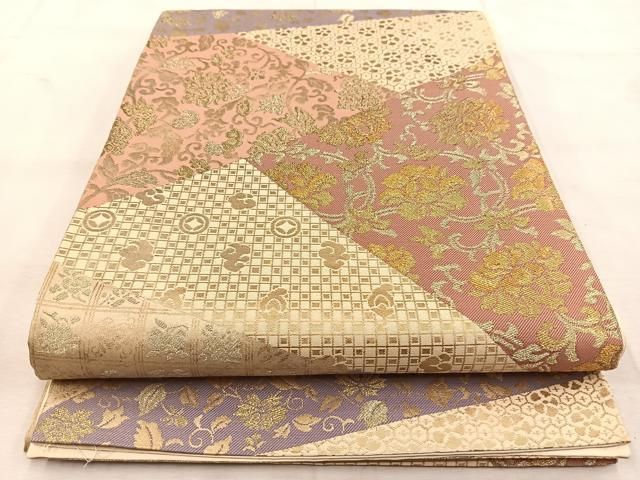 平和屋着物●六通柄袋帯　更紗唐草文　正絹　逸品　CABG1816vp 平和屋着物◎六通柄袋帯 紗梨 花唐草文 金糸 正絹 逸品 DAAY6628qpの