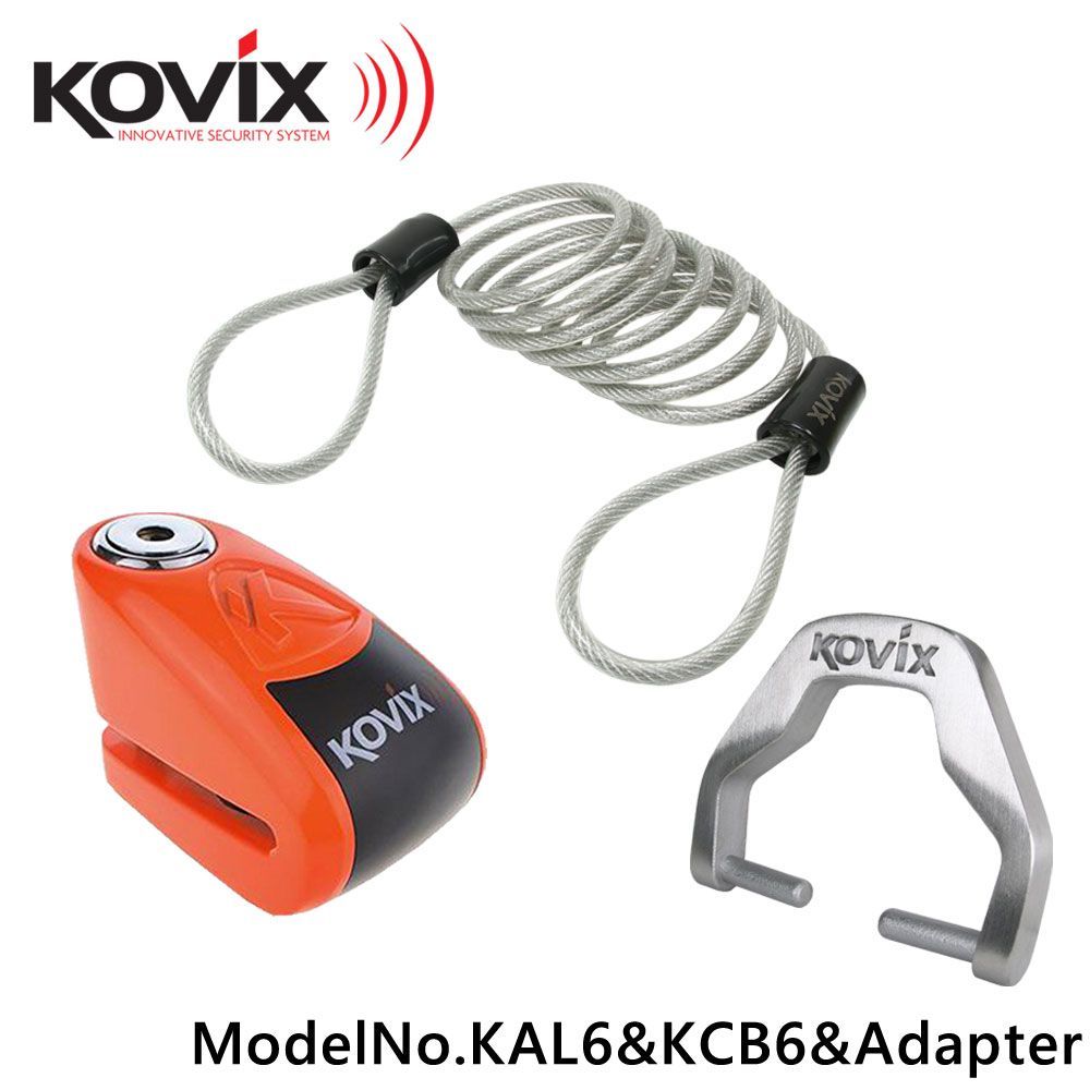 KOVIX コビックス アラーム付き ディスクロック KAL6 蛍光オレンジ セキュリティワイヤー 150cm ディスクロックアダプター セット バイク ワイヤーロック
