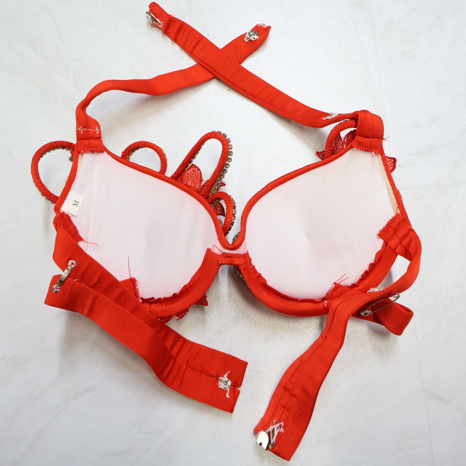 ベリーダンス用 オリエンタル衣装】レッド×シルバー POLINA ポリーナ