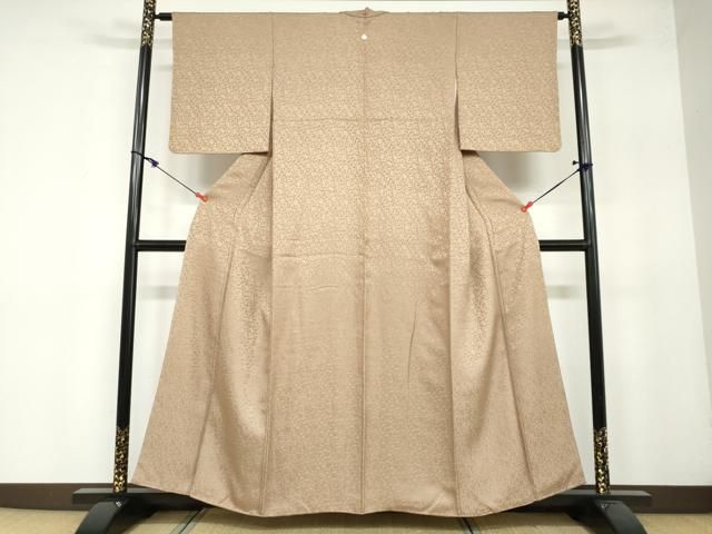 平和屋着物●上質な色無地 花唐草地紋 朽葉色 反端付き 正絹 DAAY5014ud