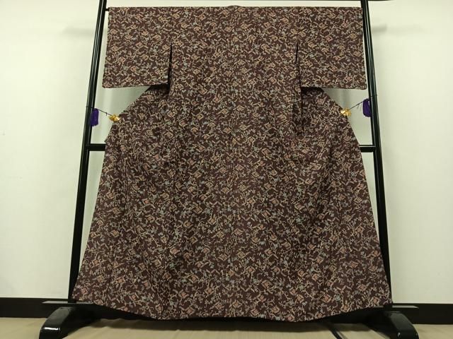 平和屋着物▽上質な色無地 単衣 丹色 鬼しぼ縮緬 正絹