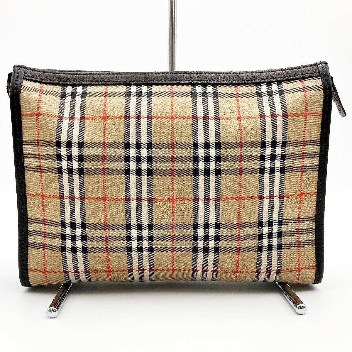 極美品BURBERRYSバーバリー ポーチ クラッチバッグ チェック柄 緑系 極 