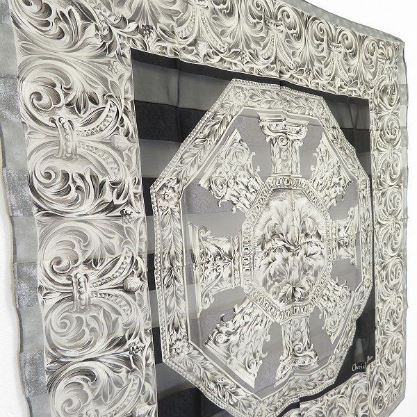 ae クリスチャンディオール Christian Dior スカーフ 黒 グレー 総柄