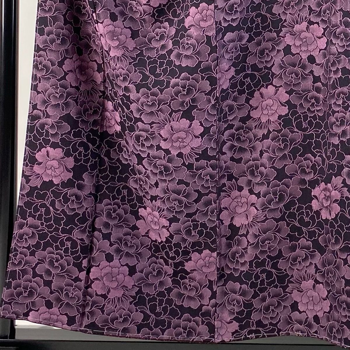 小紋 身丈155cm 裄丈63.5cm S 袷 草花 濃紫 正絹