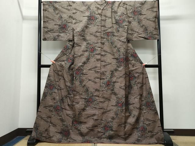 平和屋着物○本場大島紬 7マルキ 泥染め 草花文 やまと誂製 正絹 逸品