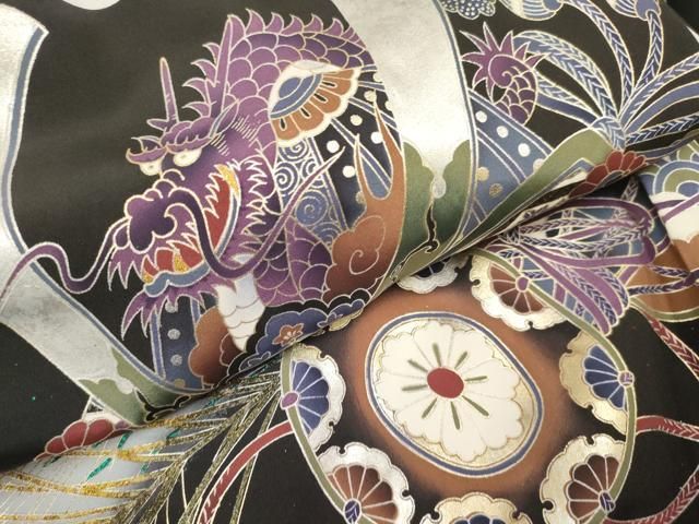 お宮参り　男の子祝着 男の子のお宮参り産着 祝い着「紺鼠色 三種の神器に鷹」日本製