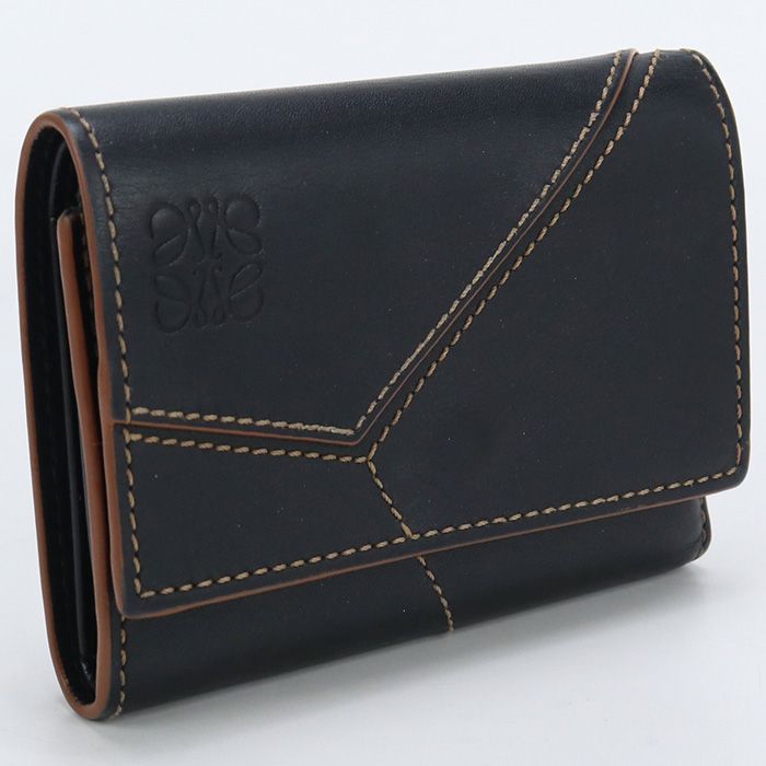 LOEWE ブラック 三つ折り財布 LOEWE ロエベ 3つ折り財布 小銭入れ付き/コンパクトウォレット/TRIFOLD
