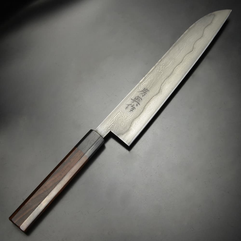 興梠房興日本刀鍛錬場 カスタムナイフ 三徳包丁 玉鋼製 折り返し鍛錬7回 紫檀 18歳以上