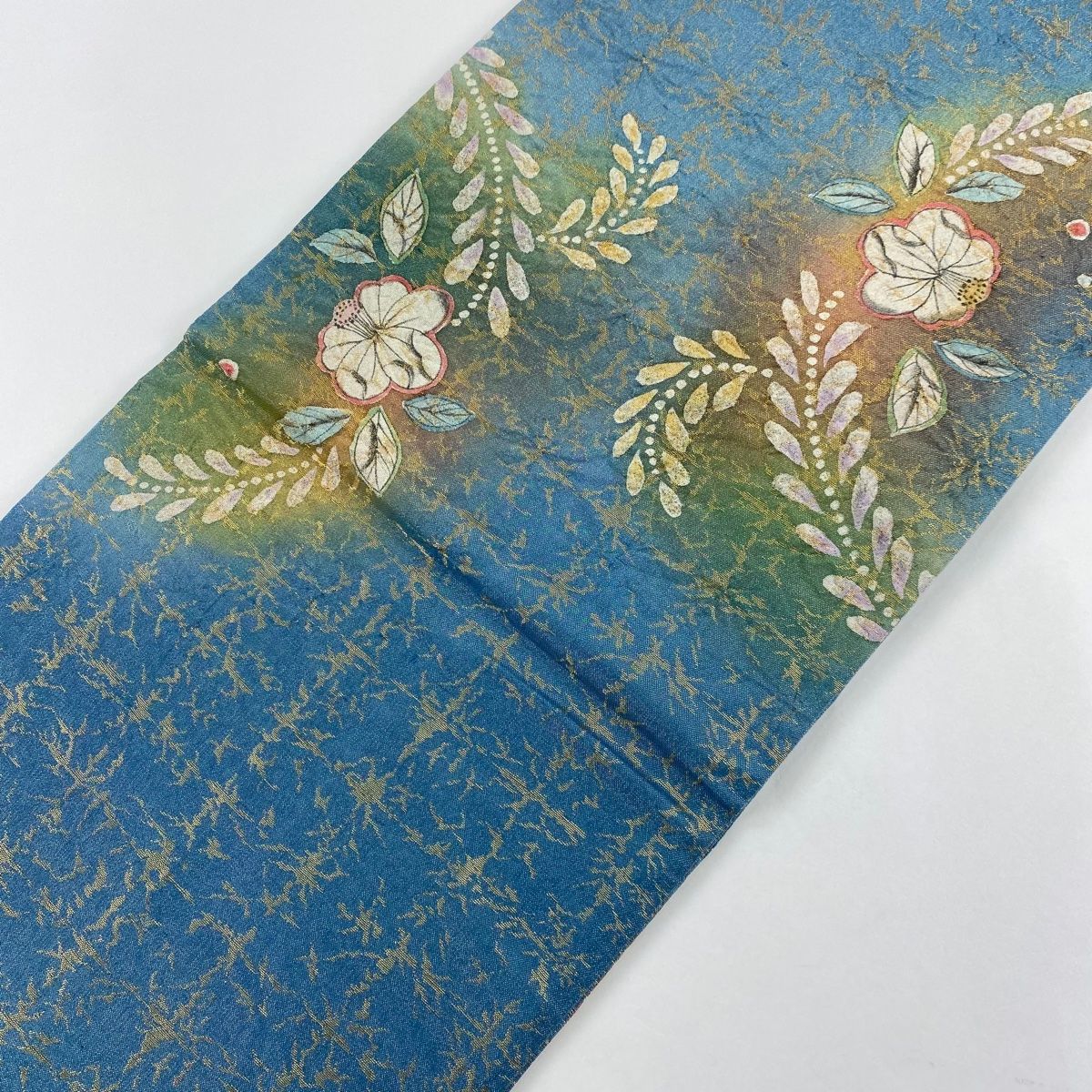 袋帯 美品 名品 纐纈 辻が花柄 からし色 お太鼓柄 正絹 中古 正絹 お太鼓柄袋帯辻ヶ花 紫 No.883