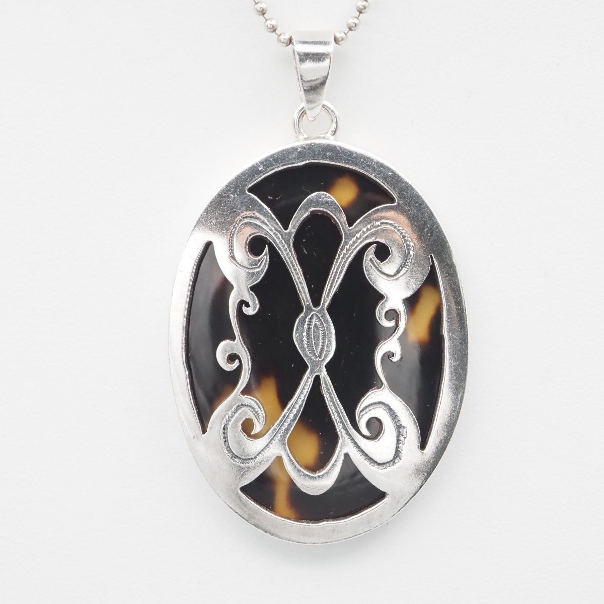 F124 鼈甲 べっ甲 925刻印 ペンダント トップ シルバー チャーム ヘッド ヴィンテージ