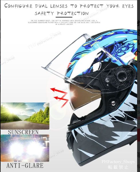 オートバイ用フルフェイスヘルメット DOT認証 バイクヘルメット 軽量 モトクロスヘルメット 男女兼用 ダブルシールド ジェットヘルメット ブルー B18 FFCRYSTALESIA_COM