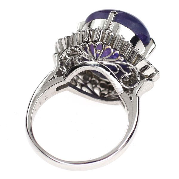 レディース Pt900 スターサファイア ダイヤモンド リング 14.34ct D1.08ct