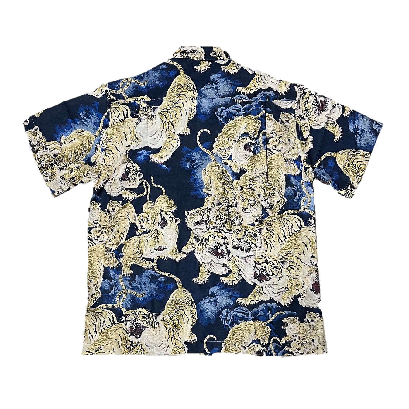 古着 アロハシャツ 半袖シャツ DUKE KAHANAMOKU 白虎 ヴィンテージ DUKE KAHANAMOKU デュークカハナモク 青？紺？×黄