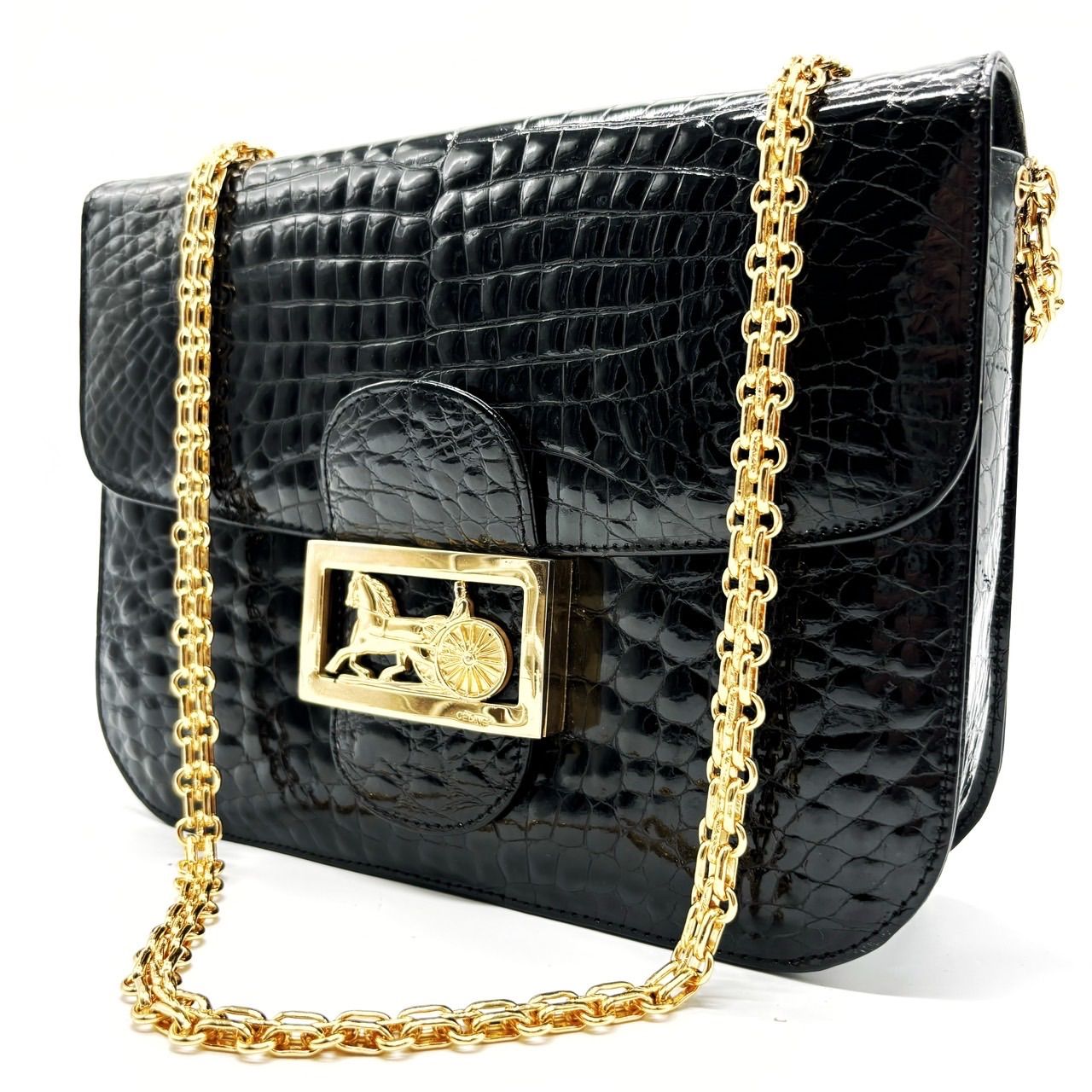 希少 HIGH CLASS クロコダイル ハンドバック レザー ゴールド金具 希少 HIGH CLASS クロコダイル ハンドバック レザー ゴールド金具