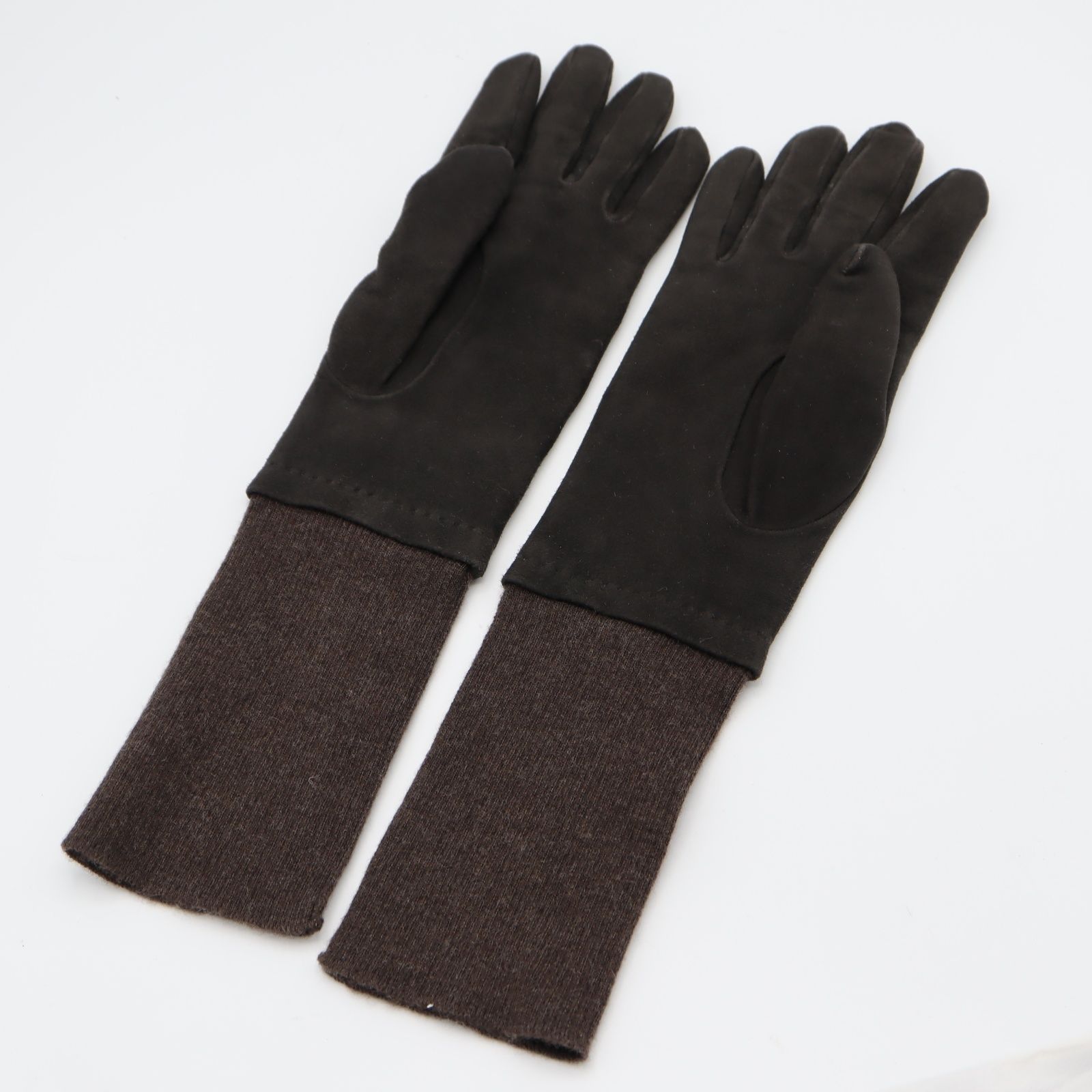 HERMES エルメス 手袋 グローブ スエード Hチャック 7 1 2 カシミヤ100 ブラウン 服飾小物 M4158