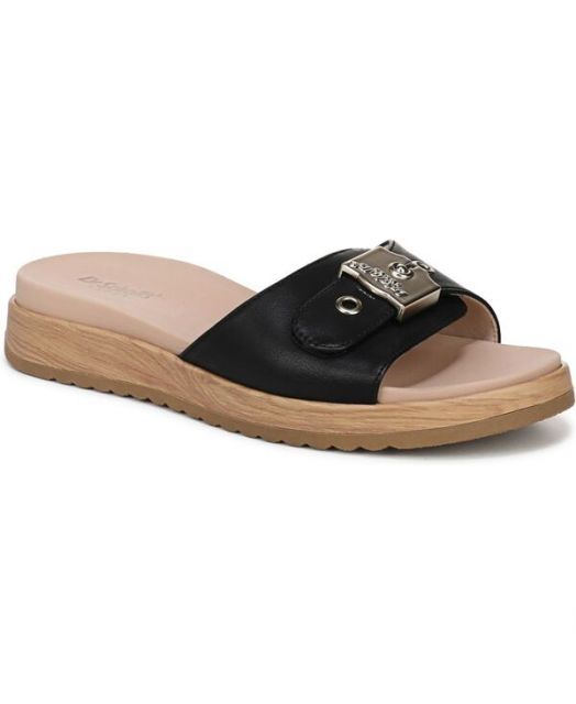 【送料無料】 ドクター・ショール レディース サンダル シューズ Women's Icon Now Round Toe Slide Sandals Black Faux Leather
