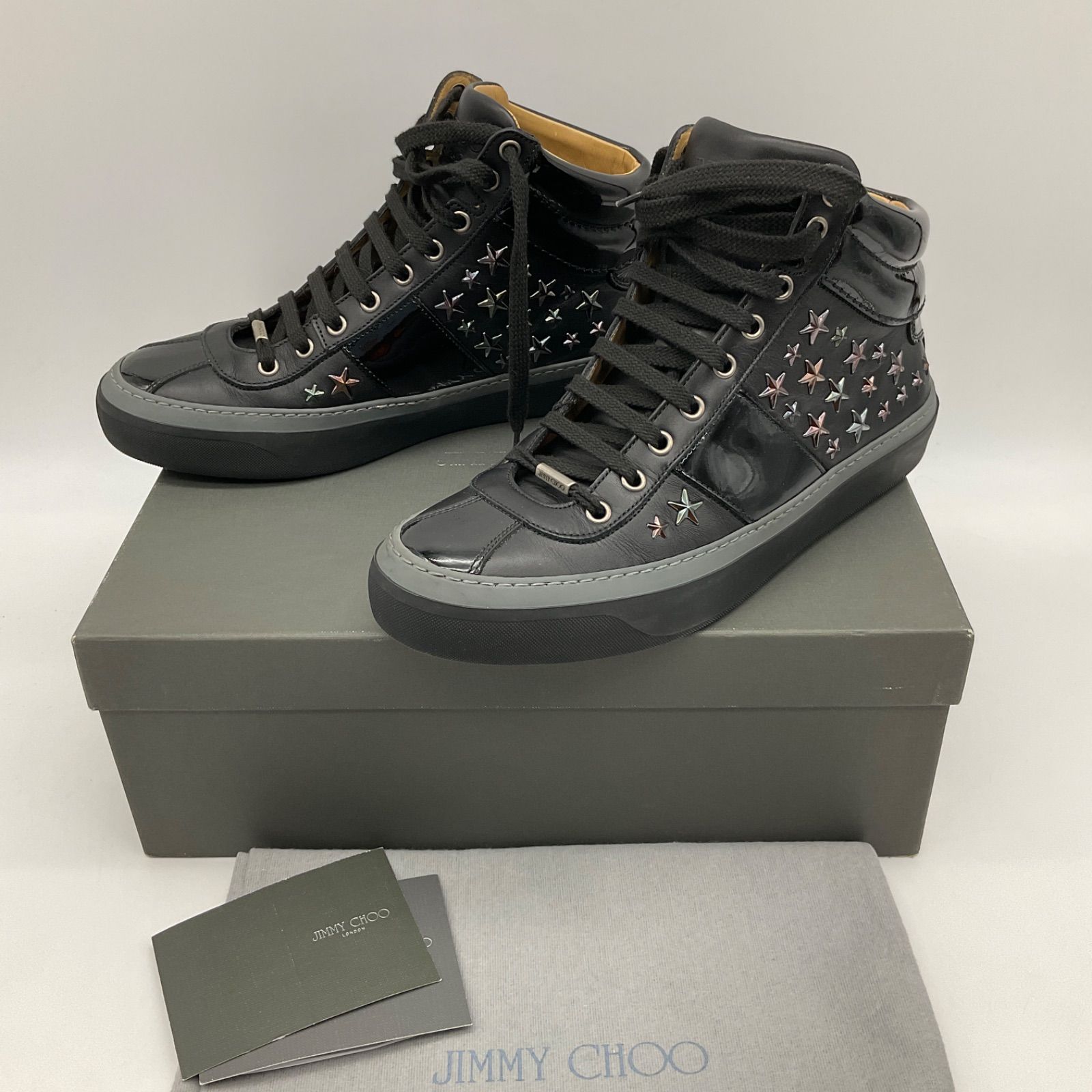 JIMMY CHOO ジミーチュウ スニーカー 靴 ハイカット 黒 ブラック スター スタッズ メンズ レザー エナメル サイズ41 26cm  【中古】Aランク - メルカリ