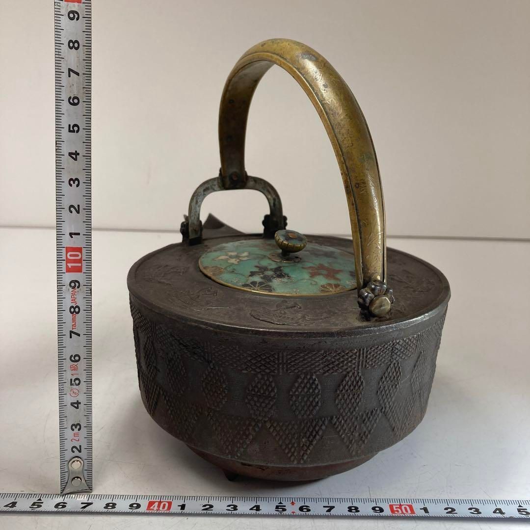 本物 七宝蓋付 彫金 銚子 1182g /幅20㎝ 東Y5-0622①タニチ 七宝蓋付